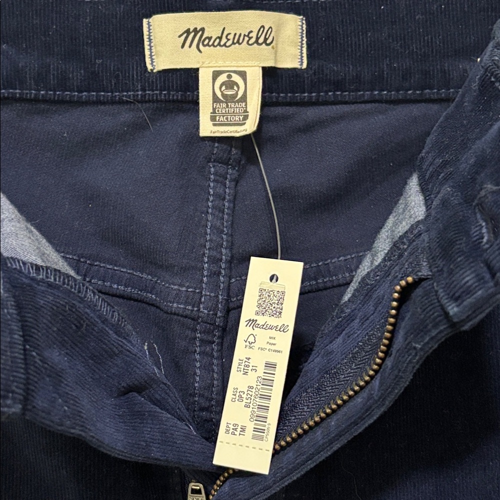 Madewell Women Corduroy Pants Straight Leg Dark Blue Kick out Sz 31 New Midrise - Picture 6 of 14